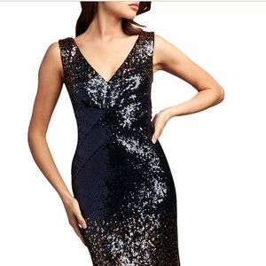 Brand new Tadashi Shoji v neck ombré sequin gown